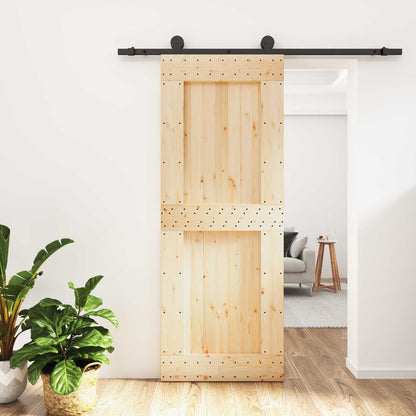 Sliding Door Natural and Black 80 x 210 cm Solid Pine Wood