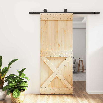 Sliding Door Natural and Black 85 x 210 cm Solid Pine Wood