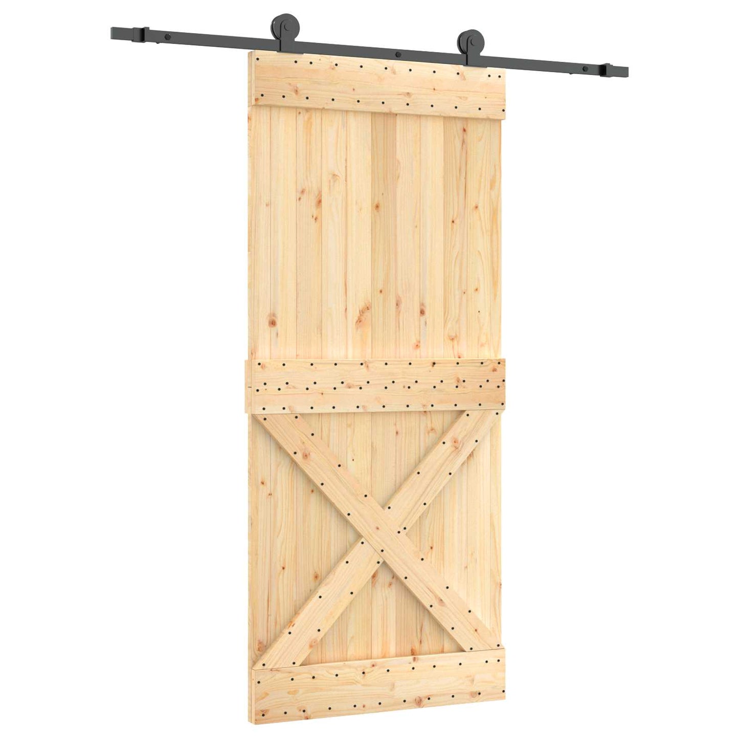 Sliding Door Natural and Black 90 x 210 cm Solid Pine Wood