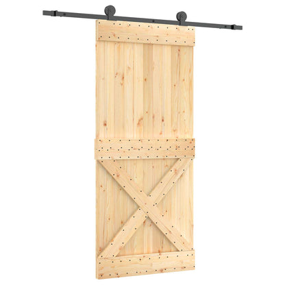 Sliding Door Natural and Black 90 x 210 cm Solid Pine Wood