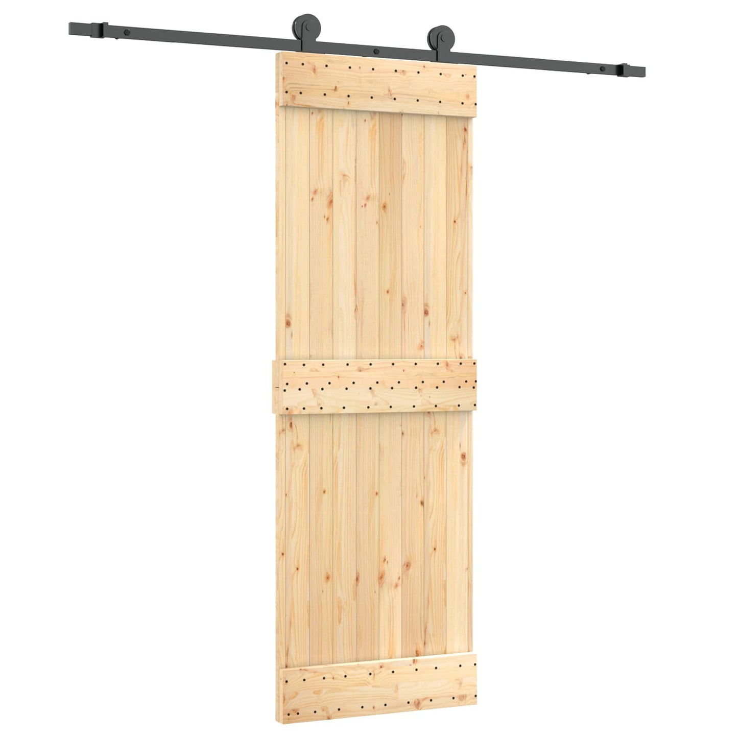 Sliding Door Natural and Black 70 x 210 cm Solid Pine Wood
