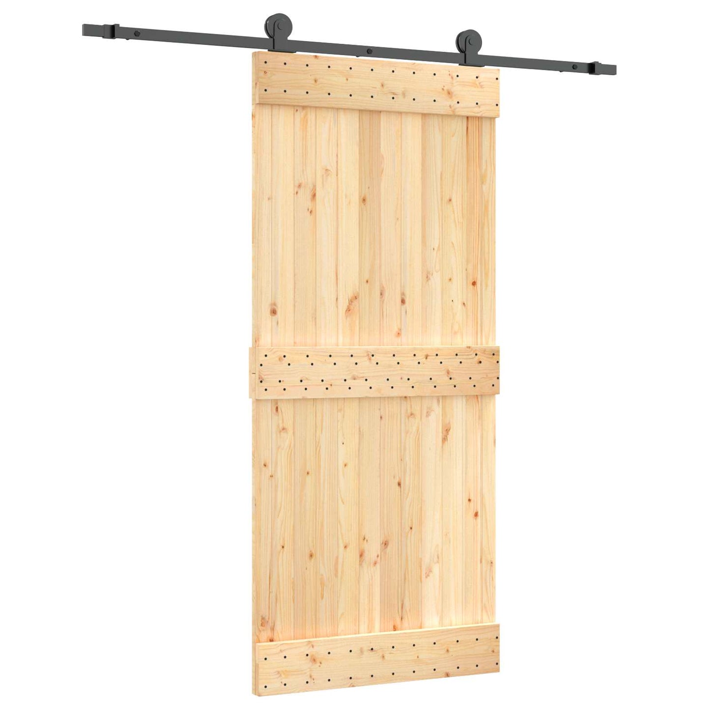 Sliding Door Natural and Black 90 x 210 cm Solid Pine Wood