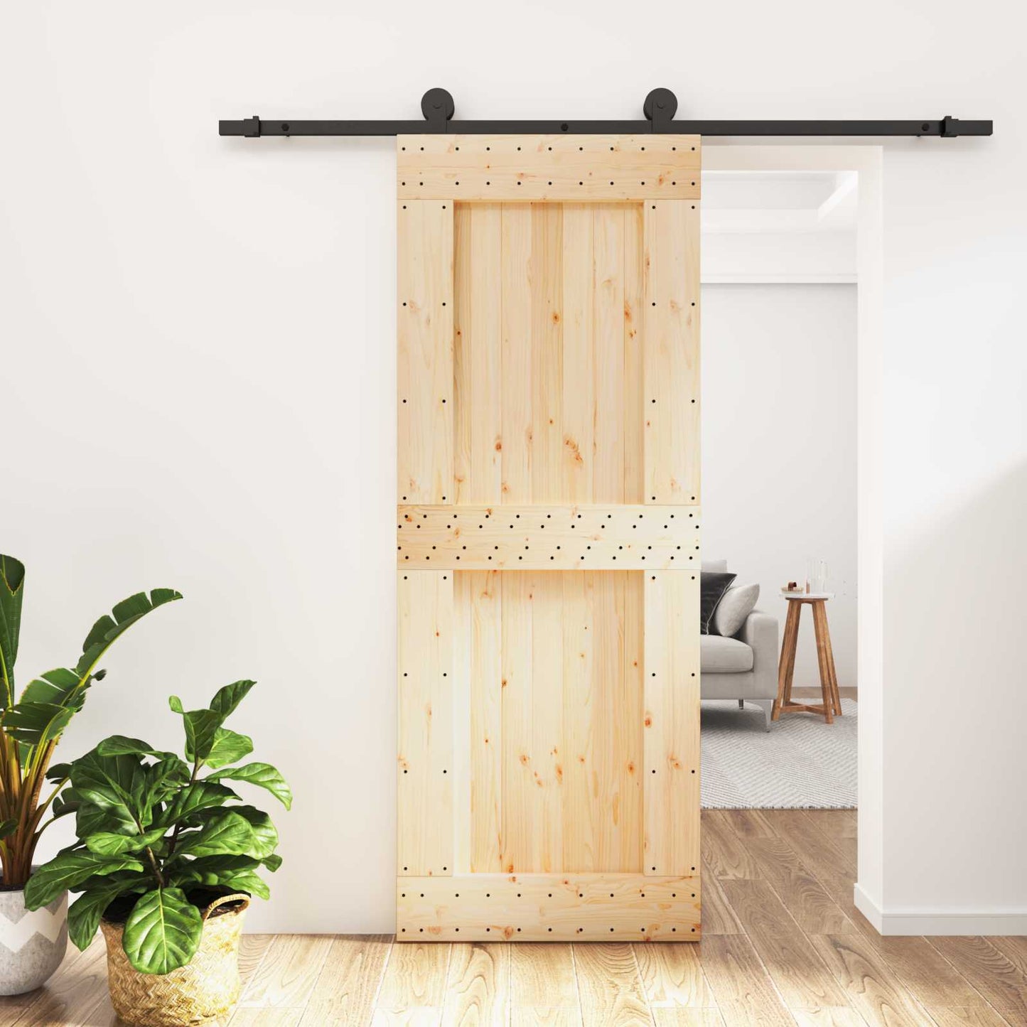 Sliding Door 80 x 210 cm Solid Pine Wood (Untreated)