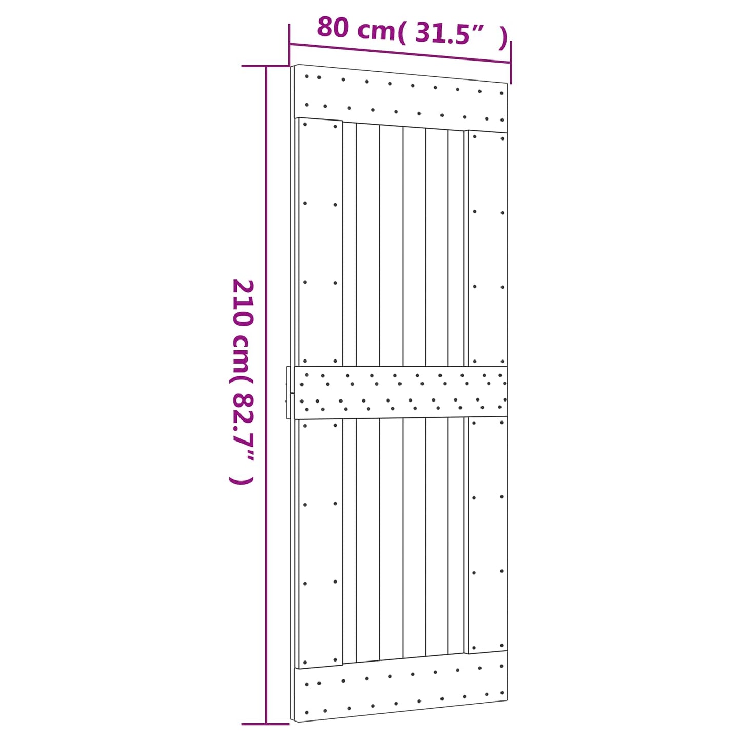Sliding Door 80 x 210 cm Solid Pine Wood (Untreated)