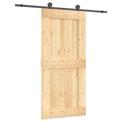 Sliding Door Natural and Black 95 x 210 cm Solid Pine Wood