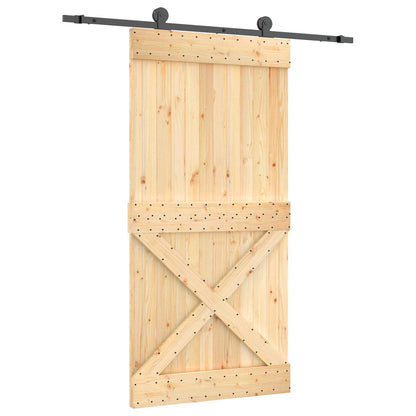 Sliding Door Natural and Black 100 x 210 cm Solid Pine Wood