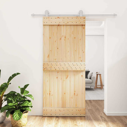 Sliding Door Natural and White 90 x 210 cm Solid Pine Wood
