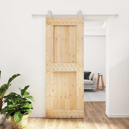 Sliding Door Natural and White 80 x 210 cm Solid Pine Wood