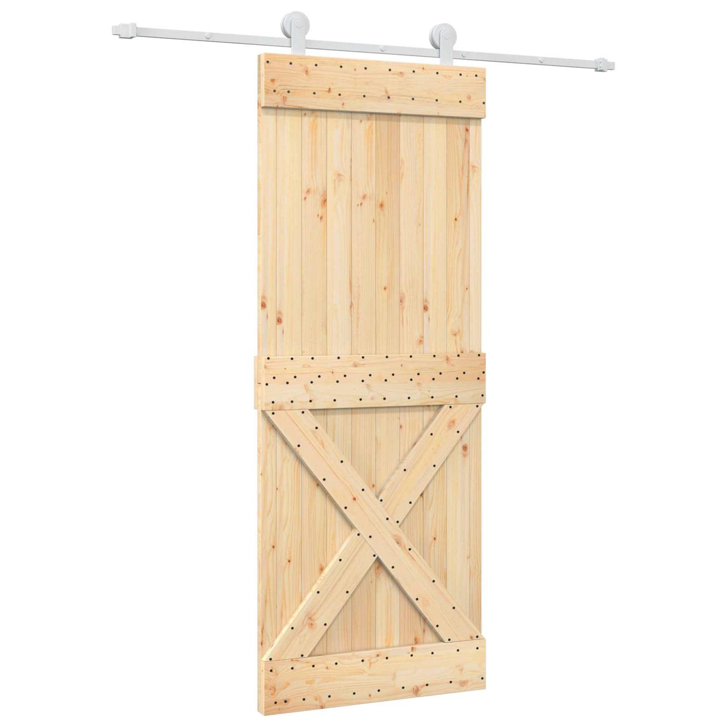 Sliding Door Natural and White 80 x 210 cm Solid Pine Wood