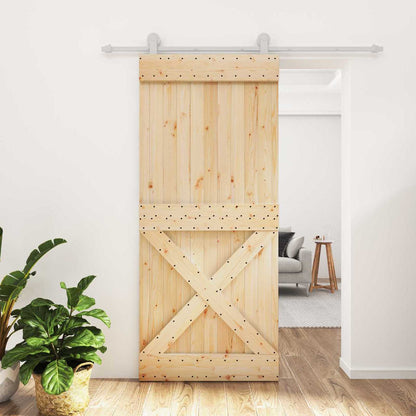 Sliding Door Natural and White 90 x 210 cm Solid Pine Wood