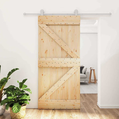 Sliding Door Natural and White 95 x 210 cm Solid Pine Wood