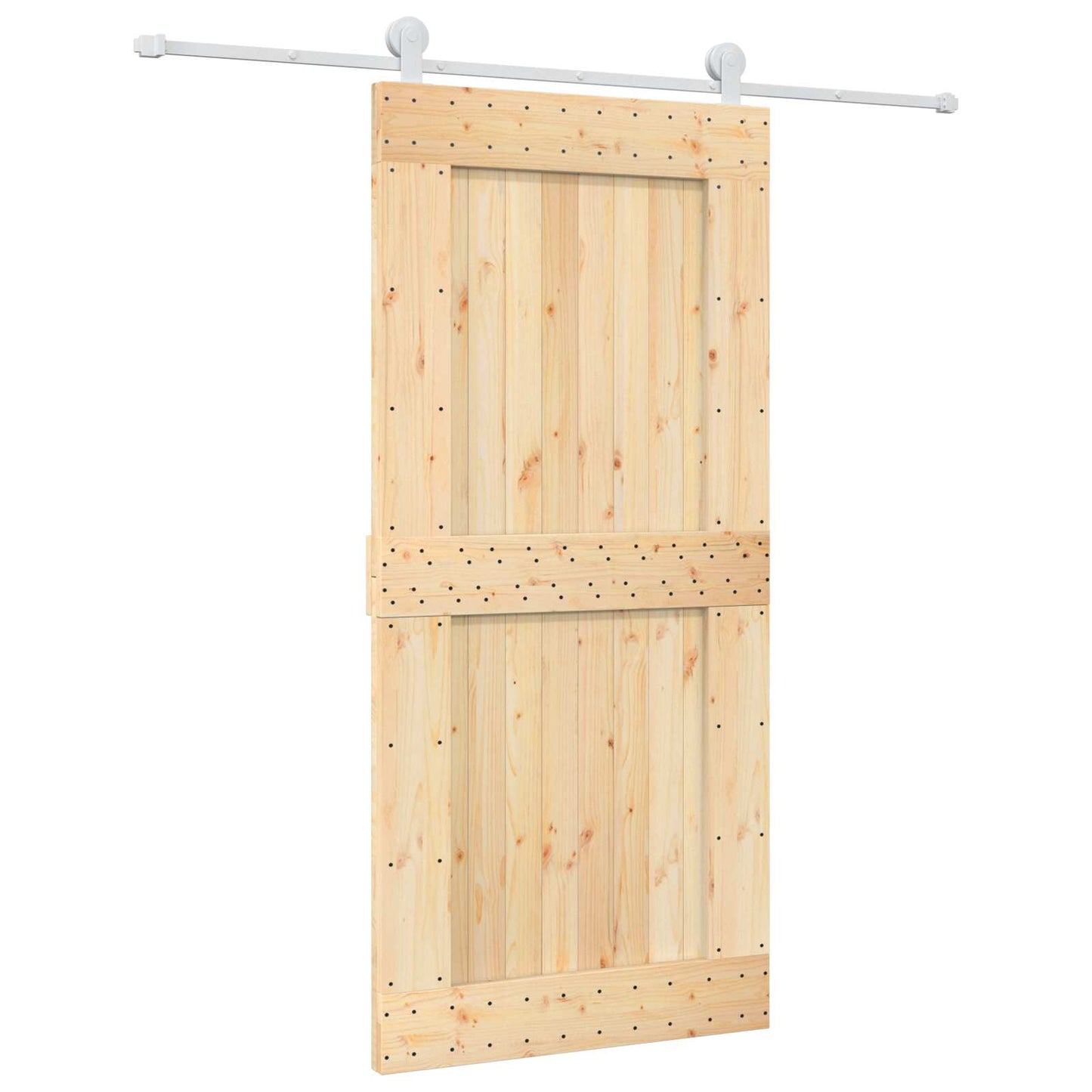 Sliding Door Natural and White 95 x 210 cm Solid Pine Wood