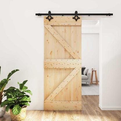 Sliding Door Natural and Black 85 x 210 cm Solid Pine Wood
