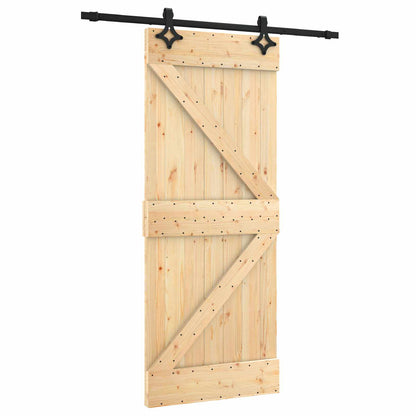 Sliding Door Natural and Black 85 x 210 cm Solid Pine Wood