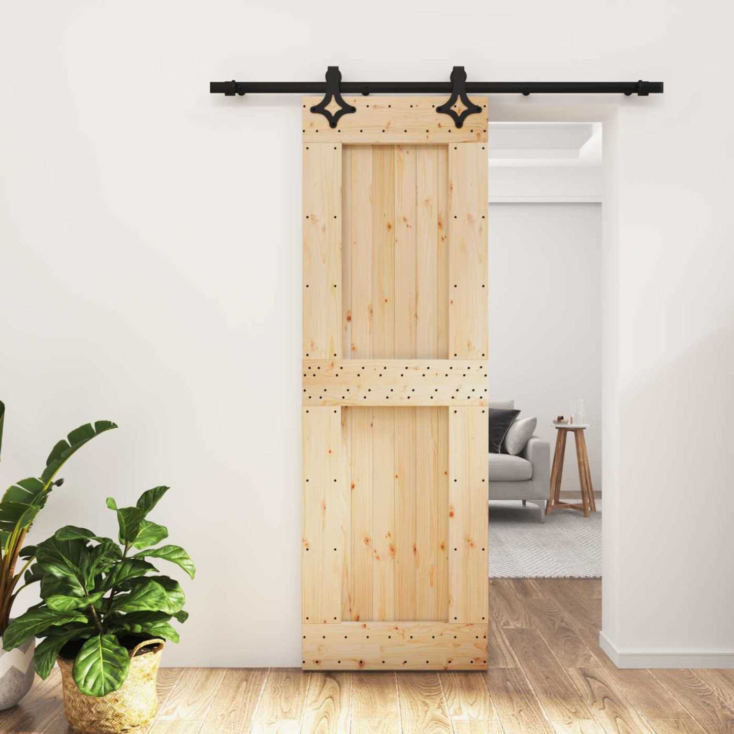 Sliding Door Natural and Black 70 x 210 cm Solid Pine Wood