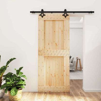 Sliding Door Natural and Black 85 x 210 cm Solid Pine Wood