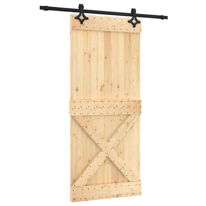 Sliding Door Natural and Black 90 x 210 cm Solid Pine Wood