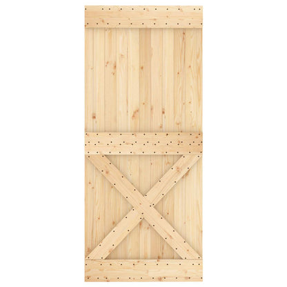 Sliding Door Natural and Black 90 x 210 cm Solid Pine Wood