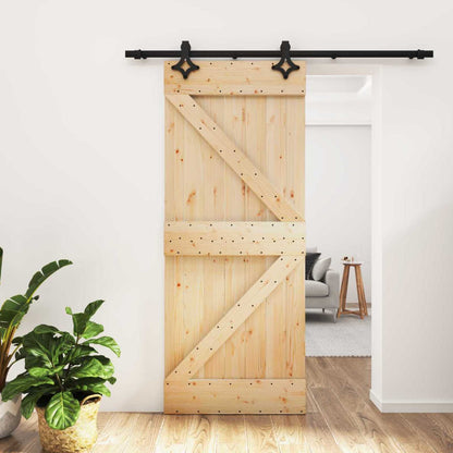 Sliding Door Natural and Black 85 x 210 cm Solid Pine Wood
