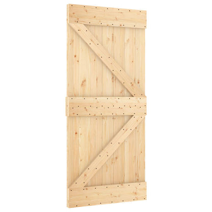 Sliding Door Natural and Black 95 x 210 cm Solid Pine Wood