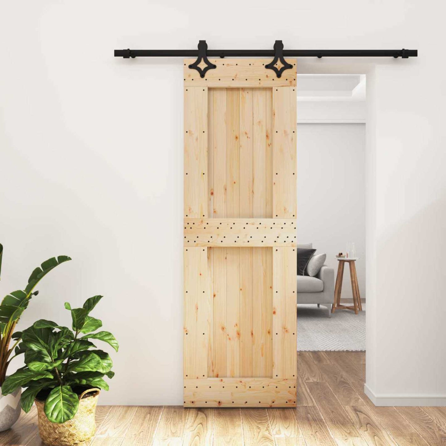 Sliding Door Natural and Black 70 x 210 cm Solid Pine Wood