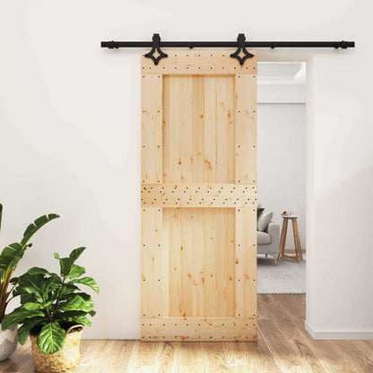Sliding Door Natural and Black 85 x 210 cm Solid Pine Wood