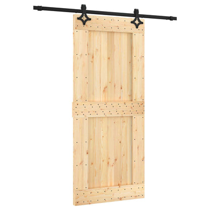 Sliding Door Natural and Black 90 x 210 cm Solid Pine Wood