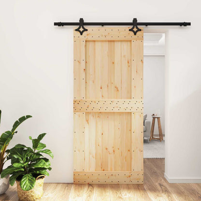 Sliding Door Natural and Black 95 x 210 cm Solid Pine Wood