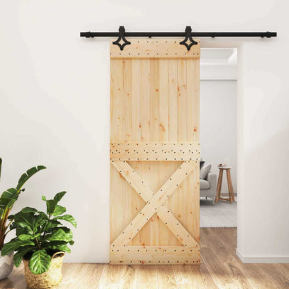Sliding Door Natural and Black 85 x 210 cm Solid Pine Wood