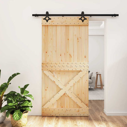 Sliding Door Natural and Black 100 x 210 cm Solid Pine Wood