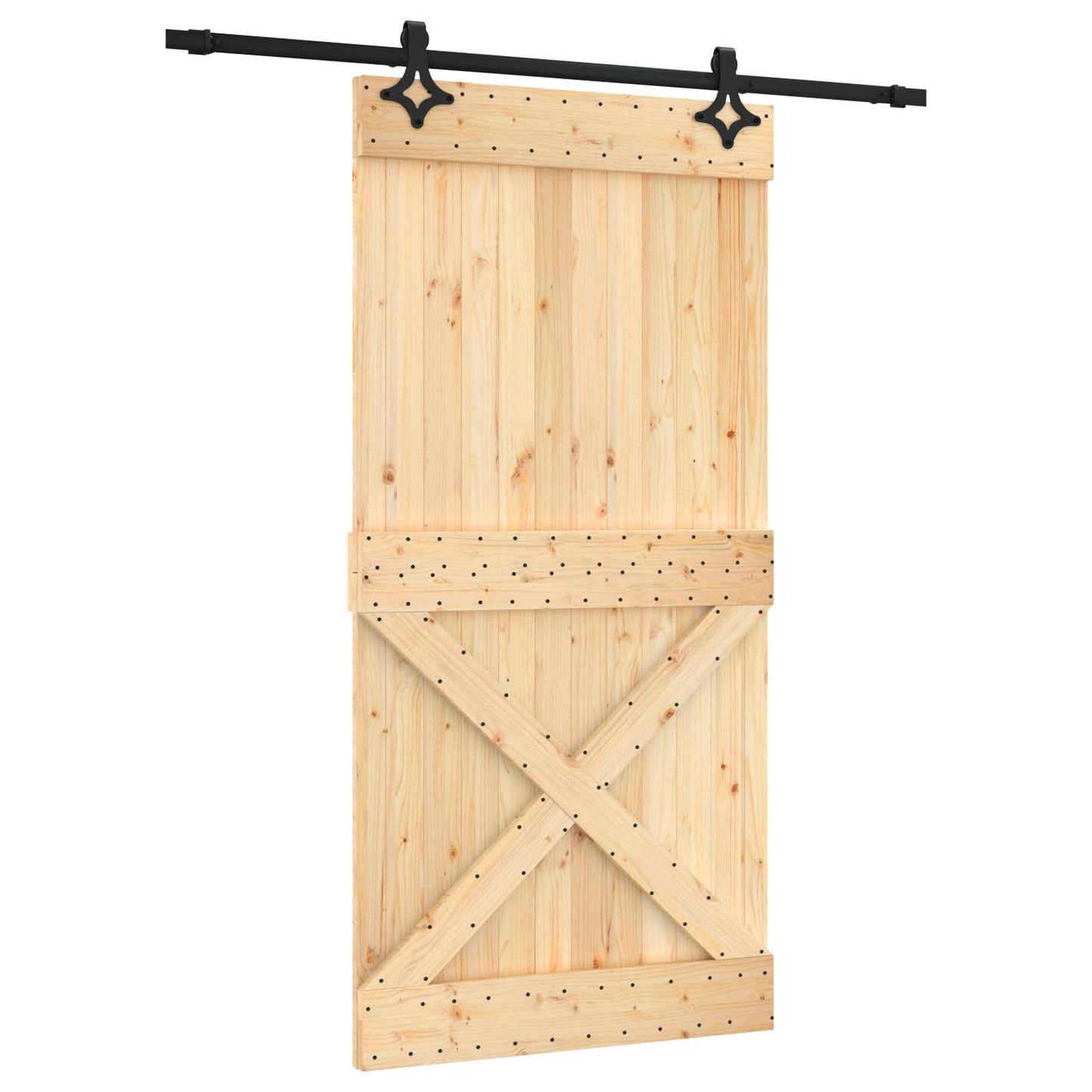 Sliding Door Natural and Black 100 x 210 cm Solid Pine Wood