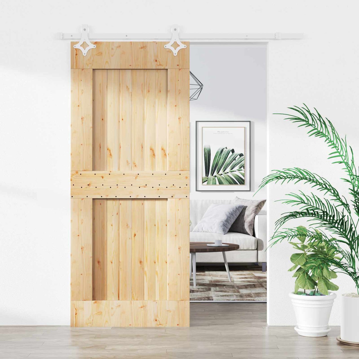 Sliding Door Natural and White 85 x 210 cm Solid Pine Wood