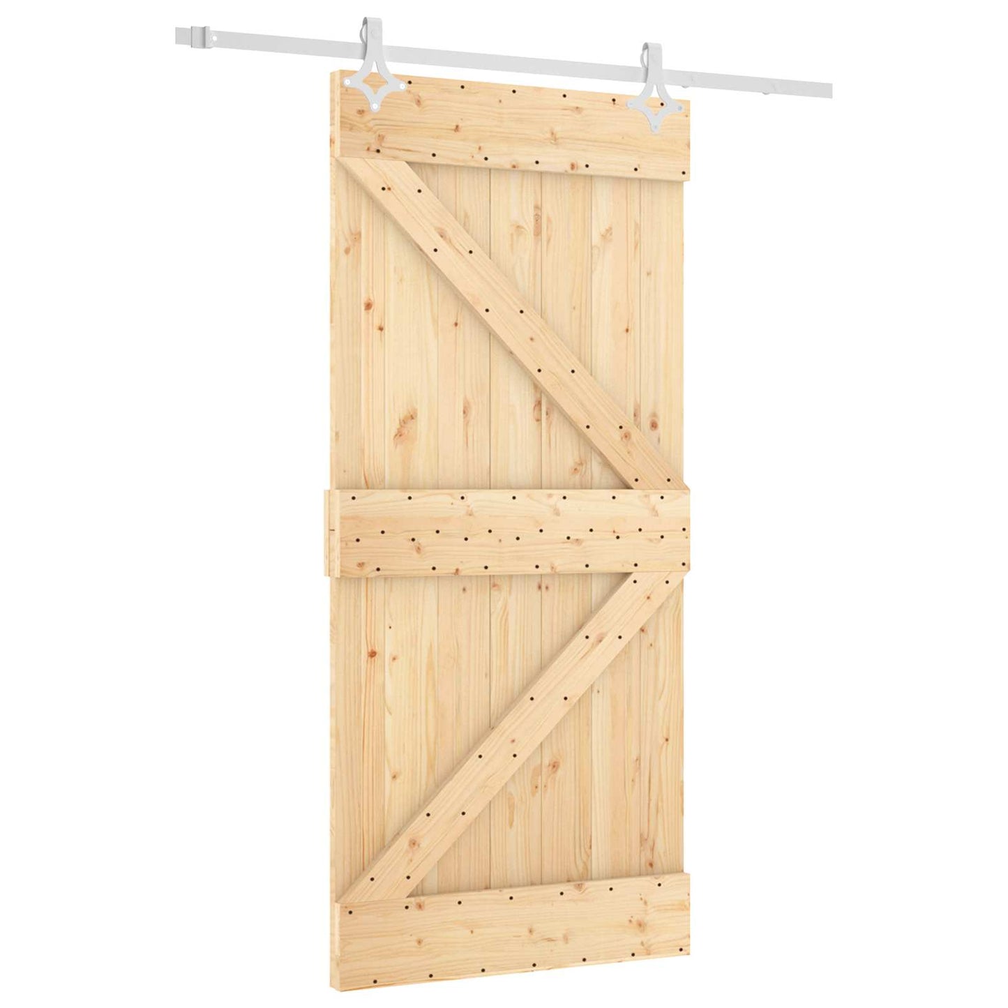 Sliding Door Natural and White 95 x 210 cm Solid Pine Wood