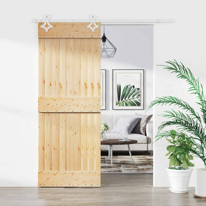 Sliding Door Natural and White 80 x 210 cm Solid Pine Wood
