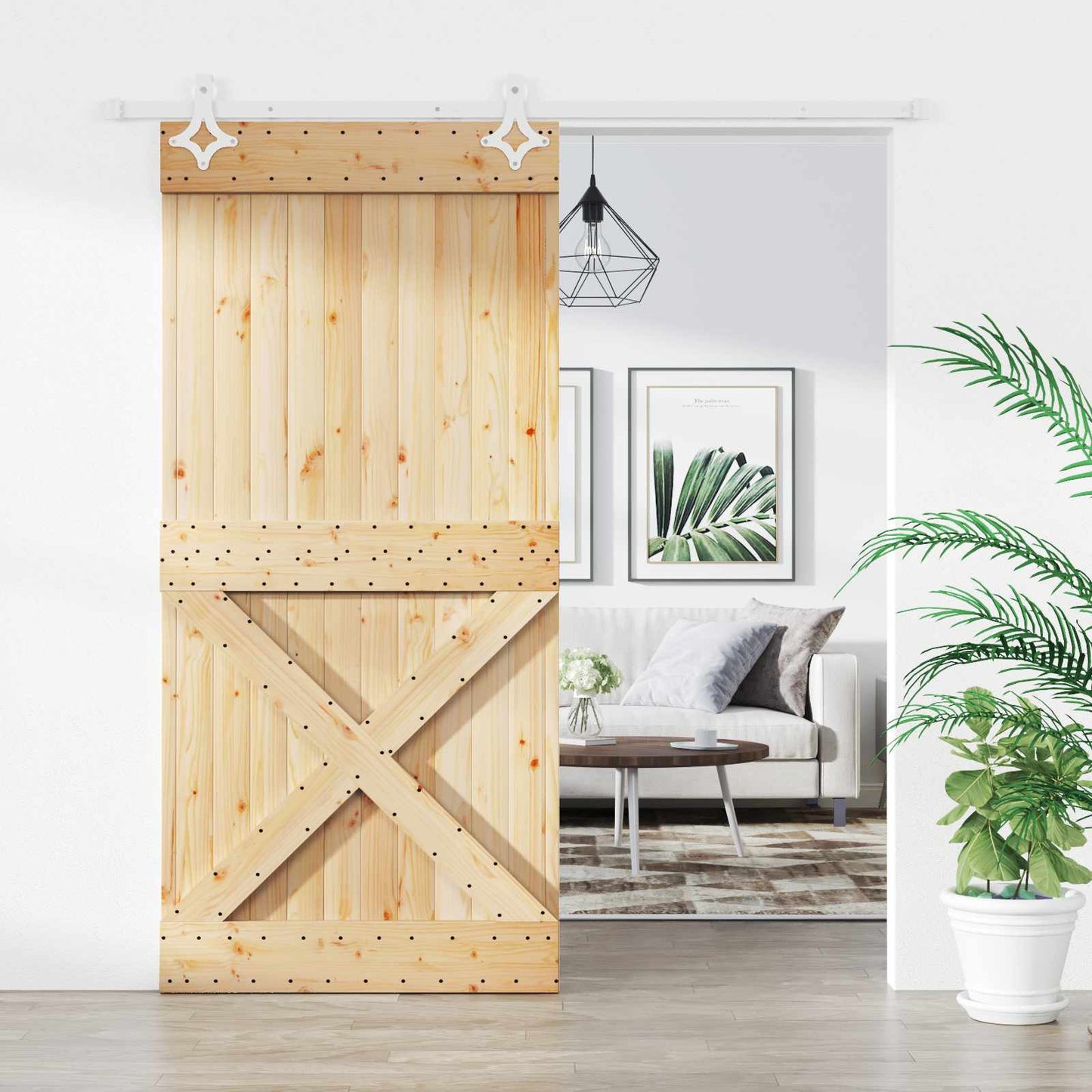 Sliding Door Natural and White 100 x 210 cm Solid Pine Wood