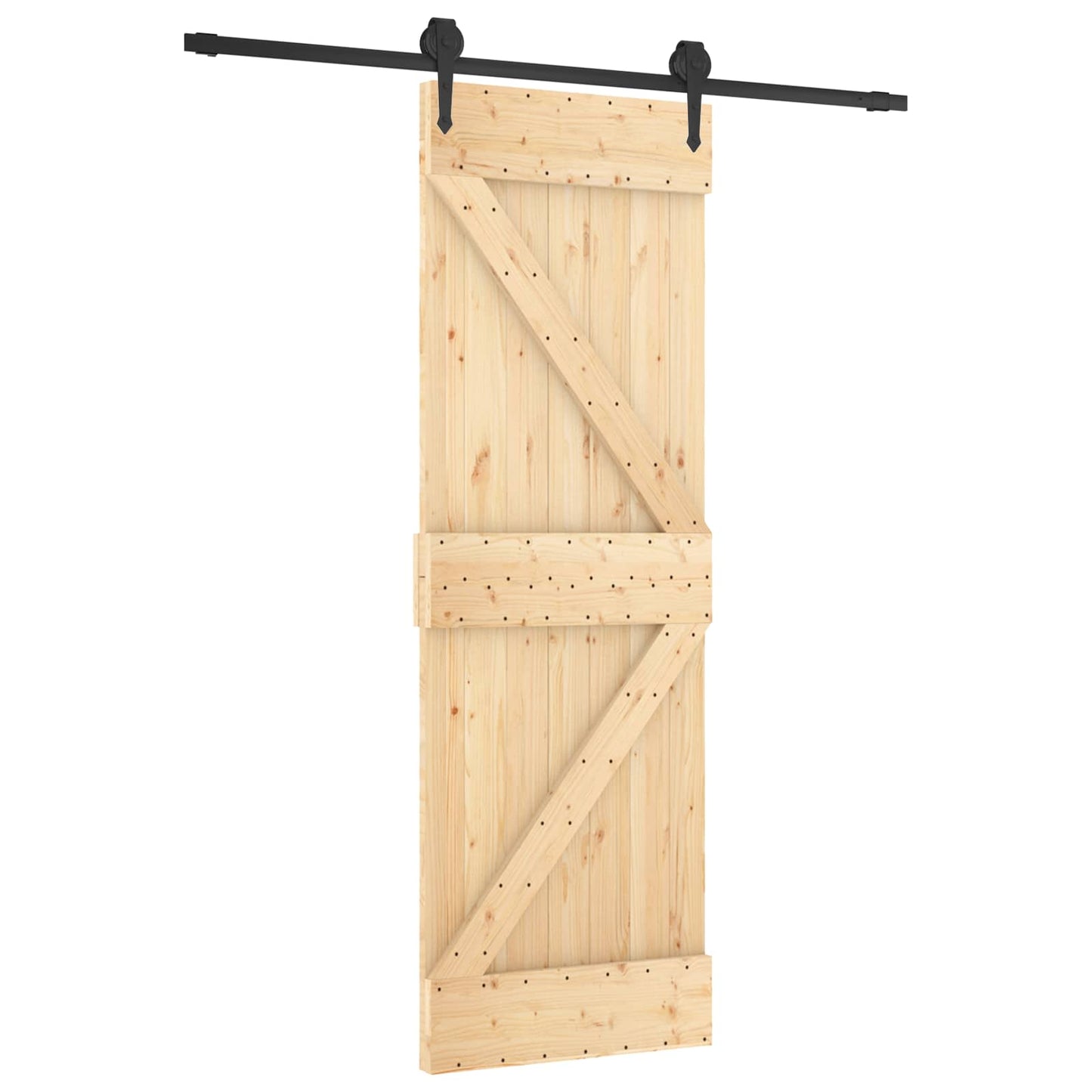Sliding Door Natural and Black 70 x 210 cm Solid Pine Wood