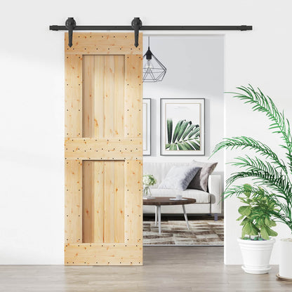 Sliding Door Natural and Black 70 x 210 cm Solid Pine Wood