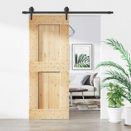 Sliding Door Natural and Black 80 x 210 cm Solid Pine Wood
