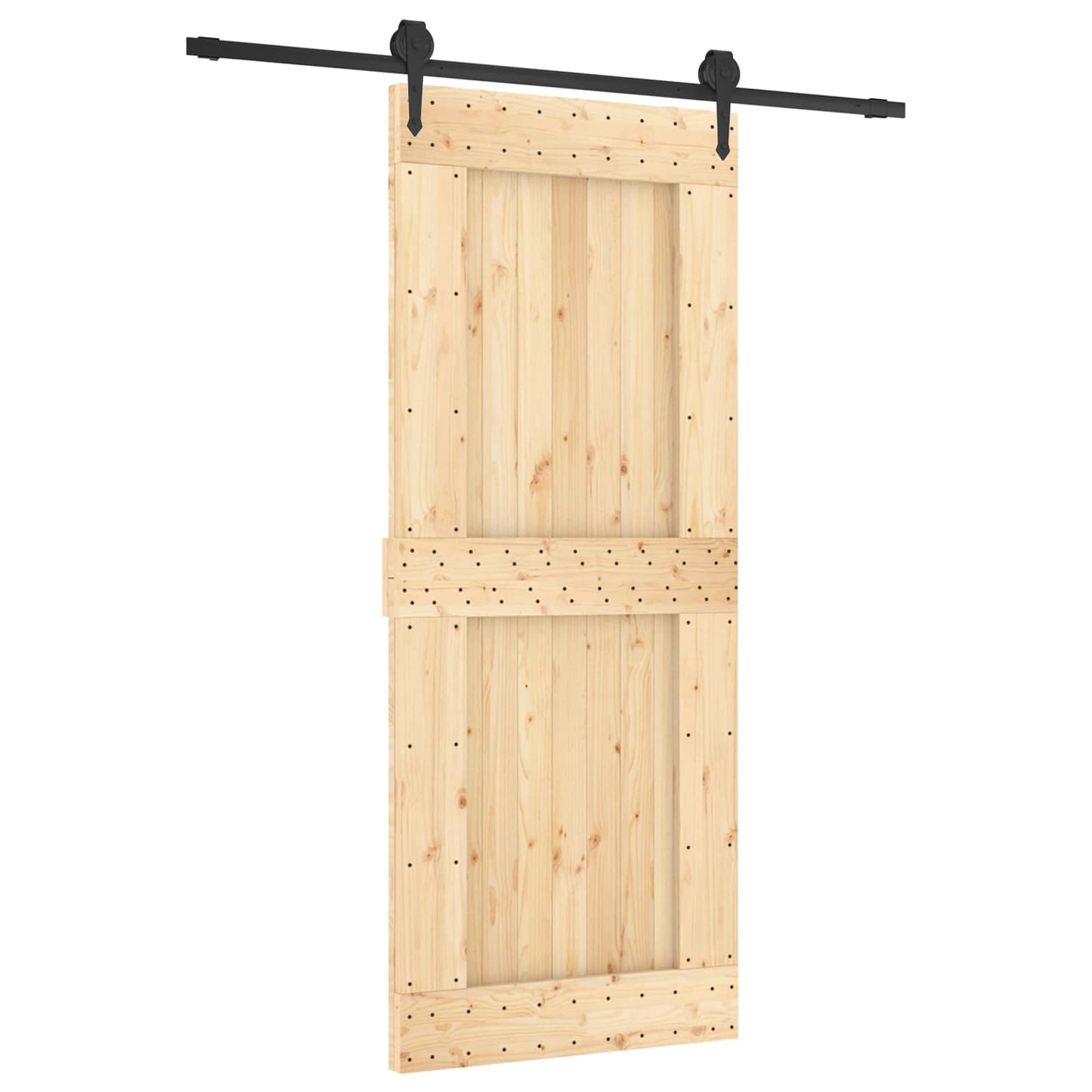 Sliding Door Natural and Black 85 x 210 cm Solid Pine Wood
