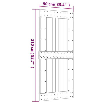 Sliding Door Natural and Black 90 x 210 cm Solid Pine Wood
