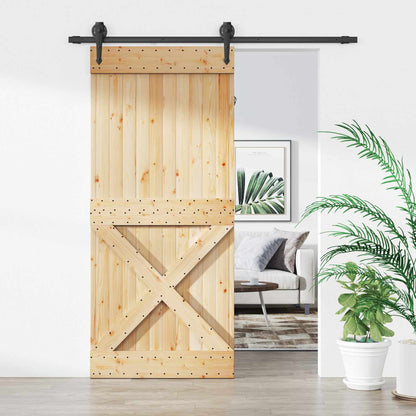 Sliding Door Natural and Black 90 x 210 cm Solid Pine Wood