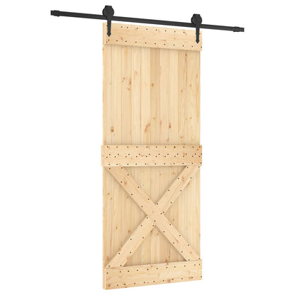 Sliding Door Natural and Black 90 x 210 cm Solid Pine Wood