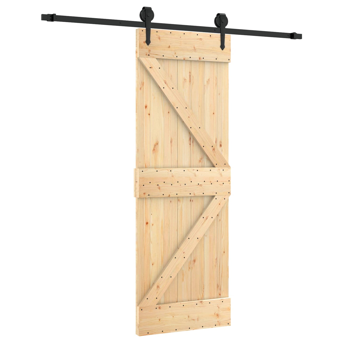 Sliding Door Natural and Black 70 x 210 cm Solid Pine Wood