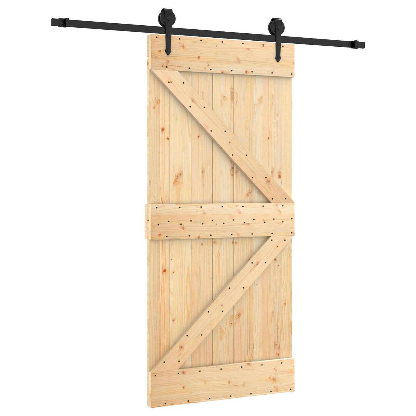 Sliding Door Natural and Black 95 x 210 cm Solid Pine Wood