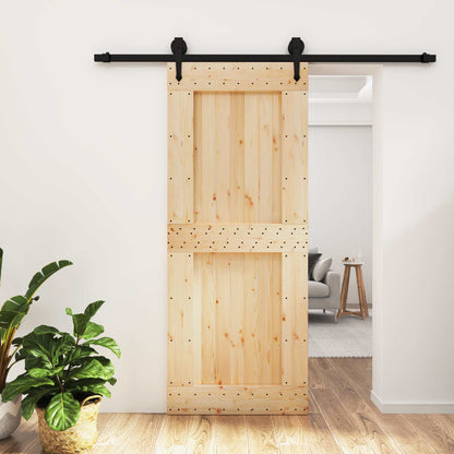 Sliding Door Natural and Black 85 x 210 cm Solid Pine Wood