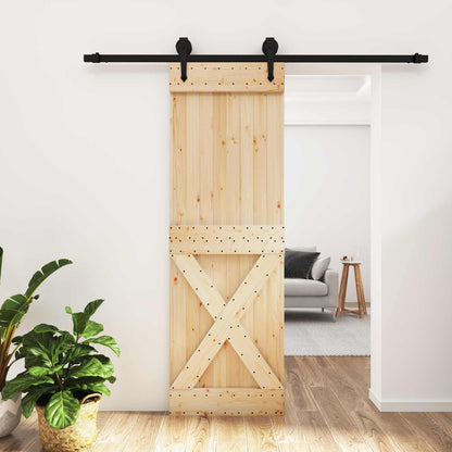 Sliding Door Natural and Black 70 x 210 cm Solid Pine Wood