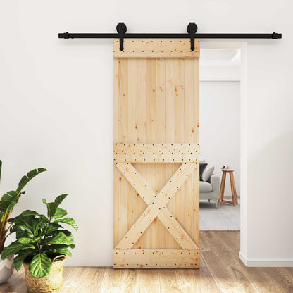 Sliding Door Natural and Black 80 x 210 cm Solid Pine Wood