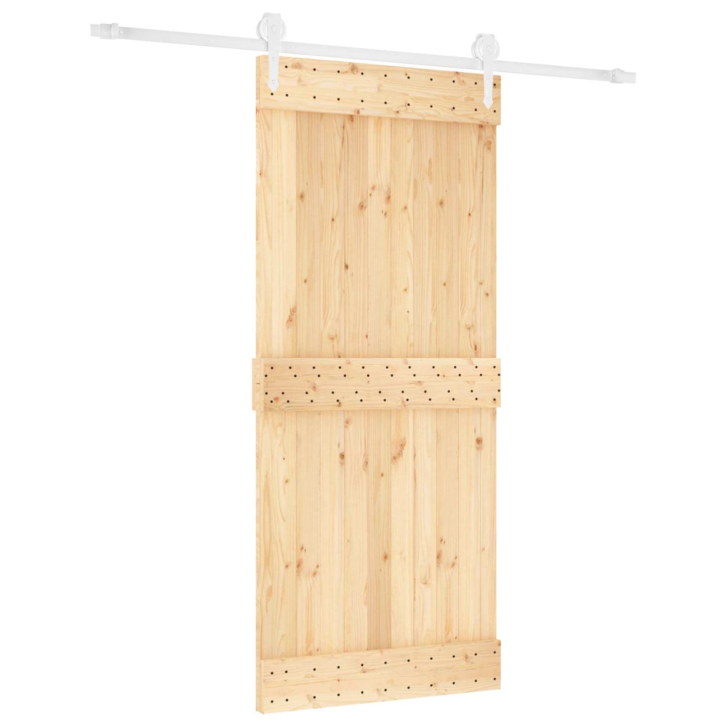 Sliding Door Natural and White 90 x 210 cm Solid Pine Wood