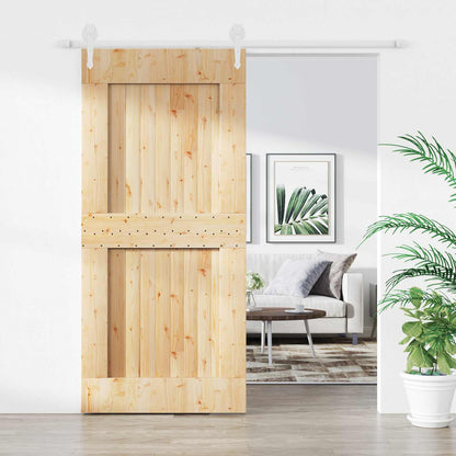 Sliding Door Natural and White 100 x 210 cm Solid Pine Wood