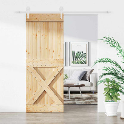 Sliding Door Natural and White 80 x 210 cm Solid Pine Wood